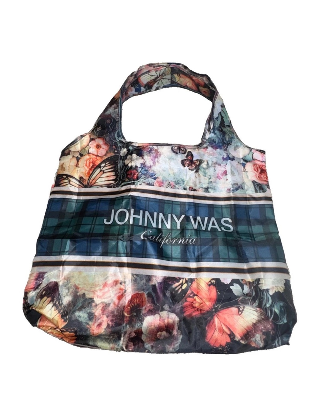 Johnny Was Multicolor Floral Butterfly Foldable Reusable Tote Bag OS